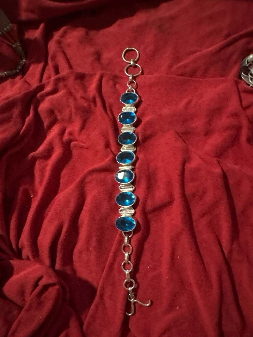 Handmade Blue Topaz Oval Gemstone 925 Sterling Silver Link Bracelet
